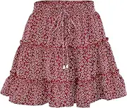 [Generic] Women's High Waist Skirts Summer Cute Ruffle Skirt Floral Print Swing Beach Mini Tie Skirt