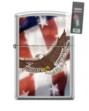 Zippo 201771 USA Flag and Eagle Chrome Lighter + FLINT PACK