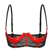 Womens Lingerie Open Chest Bras 1/2 Cup Push Up Underwire Lace Bra Adjustable Strap Sponge Padded Brassiere Underwear Banmo Red D