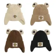 Cartoon Bear Ear Protections Knitted Hat Windproof Beanie Cap Soft Bonnet Hat