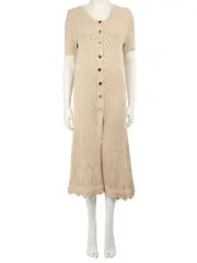 Beige Button Detail Knit Dress
