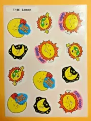 VTG TREND Scratch & Sniff Stinky Sticker Sheet Die Cut LEMON Scent Sun & Moon