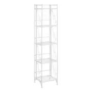 Pemberly Row Five-Tier Folding Metal Shelf with Scroll Design in White Metal