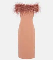 [Safiyaa] Safiyaa Feather-trimmed midi dress AU 10 pink