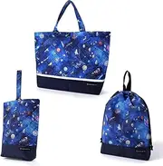 COLORFUL CANDY STYLE NS781400 Gusseted Bag with Reflector, Drawstring 3-Piece Set, Water Repellent, Lightweight Type, Preparation for School Entrance, Cute, Boy, Future Planet Exploration and