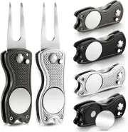 6 Packs Golf Repair Tool Stainless Steel Foldable Golf Divot Tool Magnetic