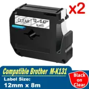 2x Compatible For Brother Label Tape M-K131 P-touch 12mm x 8m Black on Clear