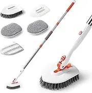 54Inch Adjustable Tub and Tile Scrubber, Scrub Cleaning Brush with Long Handle, with 1 Stiff Bristles,1microfiber pad and 2 Sponge Brush, for Cleaning Bathroom Shower Bathtub Glass Tile Floor