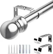 Harrms Curtain Poles for Eyelet Curtains, 76-295cm, Silver Curtain Rod Metal Extendable, Room Darkening Blackout Curtain Pole 2.5cm Thickness with Round Finials for Living Room, Bathroom, Bedroom