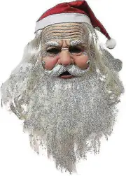 Christmas Santa Claus Mask, Realistic Latex Mask Full Over Head Masks With Red Santa Hat And Beard Overhead