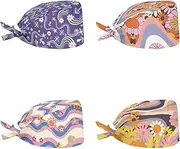 Yuuxorilu Scrub Cap Set 4 Pack,Women Men Working Cap with Adjustable Tie Sweatband