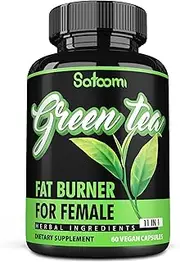 SATOOMI 11in1 Green Tea Extract Fat Burner for Women With Garcinia Cambogia, Ceylon Cinnamon, White Kidney Bean, Ginger, Forskohlii, Raspberry Ketones, Olive, Gymnema Sylvestre and Others - 60 Veggie Capsules