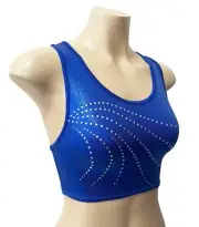 NEW ROYAL BLUE SHINY FOIL CROP TOP RHINESTONES Gymnastics Dance Acrobatics