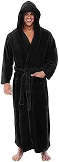 [DSAGF] Men's Fall/Winter Plus Size Hooded Bathrobe Plush Lengthened Shawl Bathrobe Home Clothes Long Sleeved Robe Coat Black