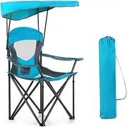 [HIGH POINT SPORTS] Camping Chairs with Shade, Heavy Duty Canopy Lounge Chair Sunshade Hiking Travel Chair with Cup Holder for Outdoor, Camping, Beach and Patio, Enamel Blue
