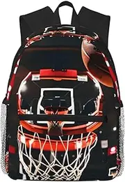 WURTON Basketball Print Backpacks Casual,Pacious Compartments,Work,Travel,Outdoor Activities Unisex Daypacks, Black, One Size