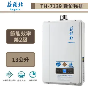 【莊頭北TH-7139FE(LPG/FE式)】13公升-分段火排數位恆溫強制排氣熱水器-部分地區含基本安裝