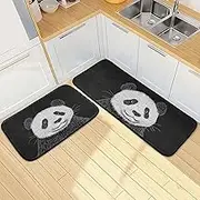 XYMZR Kitchen Mat Panda Black White for Floor, 2 Piece, Non Slip Washable Kitchen Rugs for Kitchen & Home Decor, Sink, Bathroom 19.7” x 27.6” + 19.7” + 47.2”