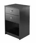 Black Nightstand Bedside Table 2 Drawer End Side Storage Shelf Bedroom Furniture