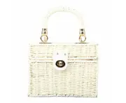 Women'S Handbag Wicker Square Crossbody Rattan Bag Portable Small Box Bag Crossbody Bag,White