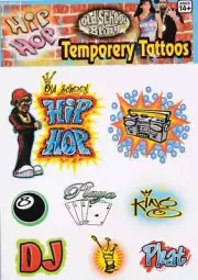Old School Hip Hop Tattoos 80's Retro Fancy Dress Halloween Costume Accessory