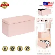Chic Pink Foldable Ottoman Cube - Faux Fur Storage & Foot Rest, 30"x15"x15"