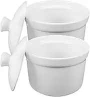 Ciieeo 2pcs Ceramic Stew Pot Soup Bowl with Handles Soup Noodle Birds Nest Stew Pot Ceramic Eggs Japanese Egg Cups with Lids Baking Dishes Soup Pot Commercial Ceramics Stew Bowl White