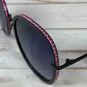 Betsey Johnson Lovely Day Pink Rhinestone Sunglasses Black UVA-UVB Lens