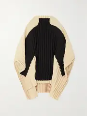 [A.W.A.K.E. MODE] A.W.A.K.E. MODE - Pleated Two-tone Satin Poncho - Black - x small x small Black