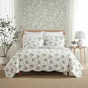 [Laura Ashley] Full/Queen Quilt Set, Elegant Lightweight Bedding with Matching Sham(s), Super Soft and Cozy Home Decor (Portland Floral Green, Full/Queen)