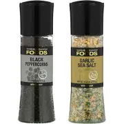 California Gold Nutrition Garlic Sea Salt and Black Peppercorns Grinder Set,