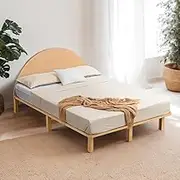 Furb Double Bed Frame Wooden Bed Base with Headboard Solid Pine Wood Platform Bed for Kids Toddler and Adult Bedroom Furniture(Oak)