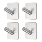4pcs Adhesive Hook Stainless Steel Towel Racks Holder Bathroom Hooks, Silver