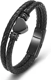 [Minicremation] Cremation Jewellery for Ashes Urn Bracelet Clasp Beads Cowhide Multilayer Braided Leather Urn Bracelet for Men Women