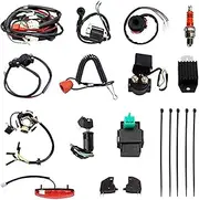 Vuzmode PRO BAT Full Electrics Wiring Harness Coil Spark Plug Kits, for 50CC 70CC 90CC 110CC ATV Quad Pit Dirt Bike Buggy Go Kart Engine Ignition Coil Pack(BLACK DHSMWH006N)