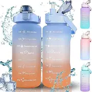 EZONEDEAL 2L Water Bottle, Large Capacity Drinking Water Bottles, Motivational Sport Bottle For Fitness, Gym, Outdoor Sports, Water Bottle With Time Straw & Marker, Reusable, Leakproof (Blue)