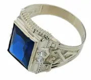 10k Yellow Gold Blue Color Stone CZ Cubic Zirconia Ring