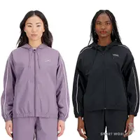 在飛比找Yahoo奇摩購物中心優惠-New Balance 女裝 連帽外套 尼龍 口袋 紫/黑【