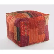 Amelia Red Cotton Square Cube Ottoman