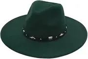 [Generic] Unisex Belt Accessories Big Brim Fedora Hat Men Women Solid Color Jazz Top Hat Party Wedding Felt Cap