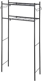 Belca DI-LRBK Laundry Storage Laundry Rack, 2 Shelves, Extendable Type, Towel Bar Included, Width 23.2-36.2 x Depth 11.8 x Height 61.0 inches (59-92 x 30 x 155 cm), Matte Black, Washing Machine