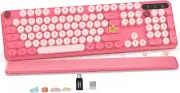 Wireless Keyboard, Round Keycaps, Retro Typewriter Keyboard with Detachable Wris