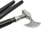 Antique Silver AXE Head Handle Finish Wooden Walking Stick Cane Halloween Gift