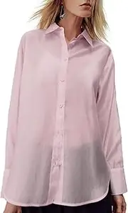 [URBAN REVIVO] Women's Button Down Shirt Long Sleeve Polo Collared Chiffon Loose Fit Blouses Tops Casual