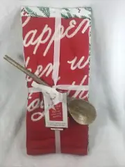 Hallmark Christmas Magic Happens 2 Decorative Tea Towels And 1 Wooden Spoon