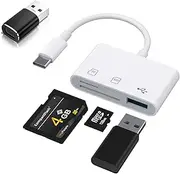 USB-C SD/TF/USB 2.0 Memory Card Reader for iPone 16 15 Pro Max Plus, 3 in 1 SD Card Reader for Samsung Galaxy S25/S24/S23, Android, Camera, PC, Laptop (USBC with Adapter)