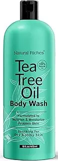Antifungal Tea Tree Oil Body Wash, Antibacterial Soap by Natural Riches -350ml Helps with Athletes Foot, Ringworm, Nail Fungus, Toenail Fungal, Body Itch, Body Odour & Acne