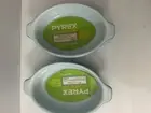 2 PYREX 10oz HORIZON BLUE PIXIE Corning 700 Casserole Dish MINT Never Used Label