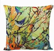 Anickal Birds and Tree Branch Decorative Throw Pillow Covers Cotton Linen Cushion Cover 18x18 Inches for Home Couch Sofa Bench Decor
