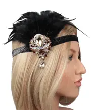 Black 20s Feather Vintage Bridal Great Gatsby Flapper Headpiece